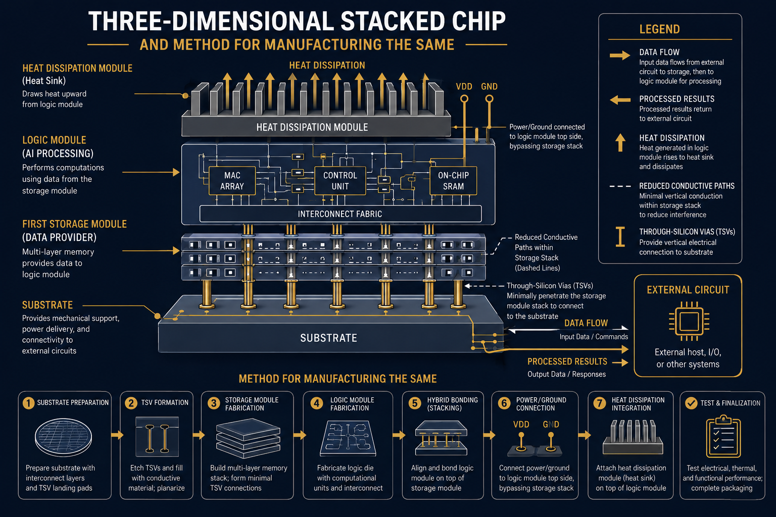 Infographic: THREE-DIMENSIONAL STACKED CHIP AND METHOD FOR MANUFACTURING THE SAME